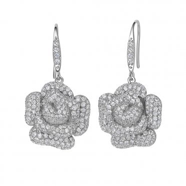 Silver Peony Drop Earrings by Fei Liu