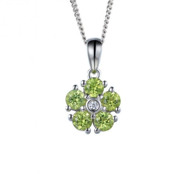 Silver peridot and cubic zirconia pendant and chain