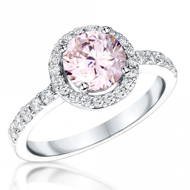 Silver Pink Cubic Zirconia Halo Ring by Jools