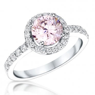 Silver Pink Cubic Zirconia Halo Ring by Jools