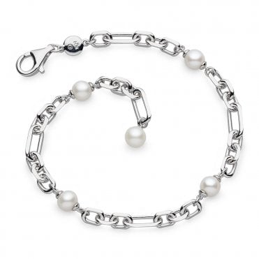 Silver Revival Astoria Figaro Chain and Pearl Bracelet