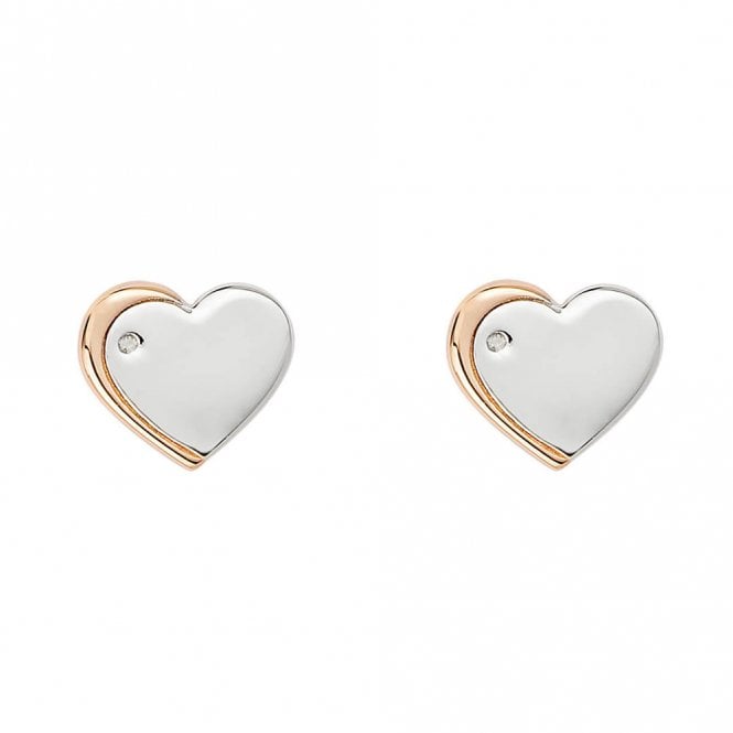Silver Rose Gold Plated and Diamond Childs Heart Stud Earrings