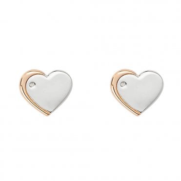 Silver Rose Gold Plated and Diamond Childs Heart Stud Earrings
