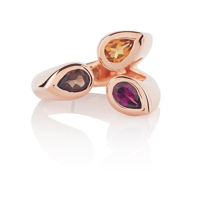 Silver rose gold plated multi gem ring