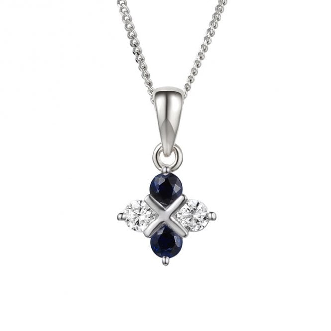 Silver sapphire and cubic zirconia necklace