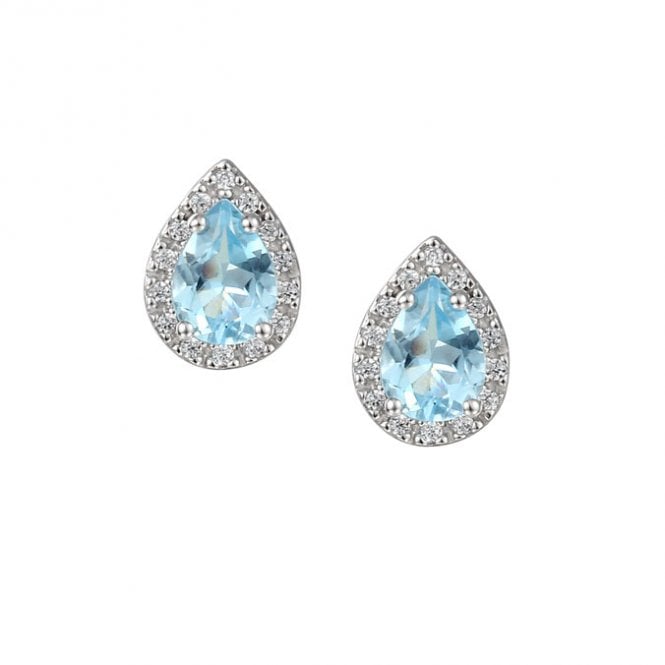 Silver sky blue topaz and cubic zirconia earrings