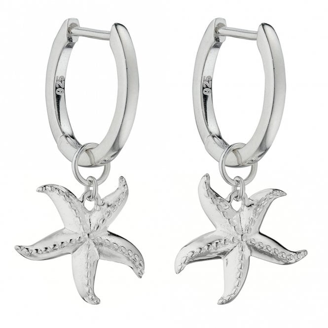 Silver Starfish Charm Hoop Earrings