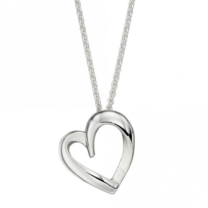 Silver Textured Open Heart Pendant and Chain