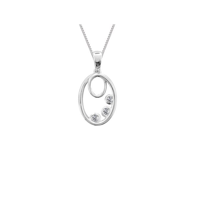 Silver three stone pendant and chain