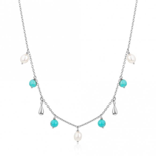 Silver Turquoise Fringe Choker by Uno de 50