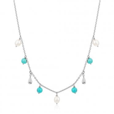 Silver Turquoise Fringe Choker by Uno de 50