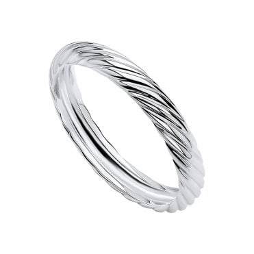 Silver twisted textured ring