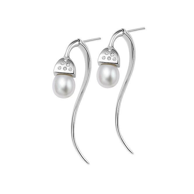 Snowdrop pearl long earrings by Fei Liu