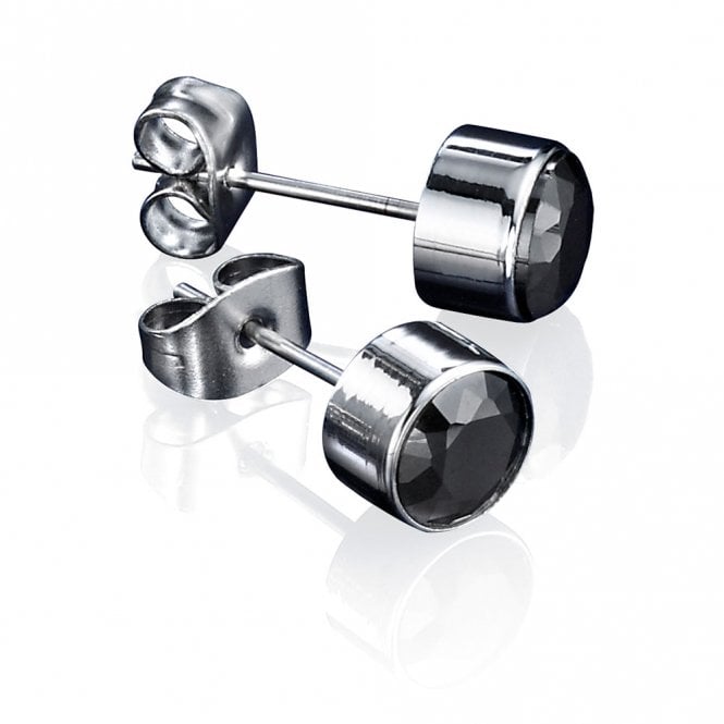 Stainless Steel and Black CZ Stud Earrings by Fred Bennett