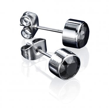 Stainless Steel and Black CZ Stud Earrings by Fred Bennett