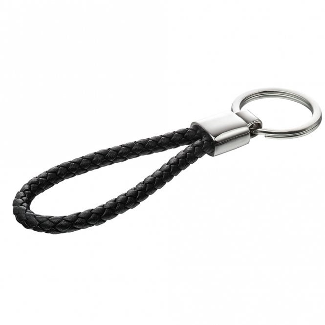 Stainless Steel and Black Leather Key Ring
