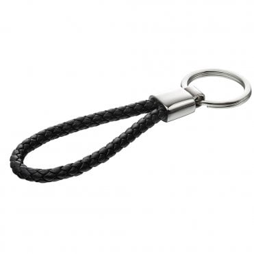 Stainless Steel and Black Leather Key Ring