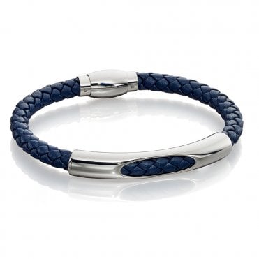 Stainless Steel and Blue Leather Bracelet