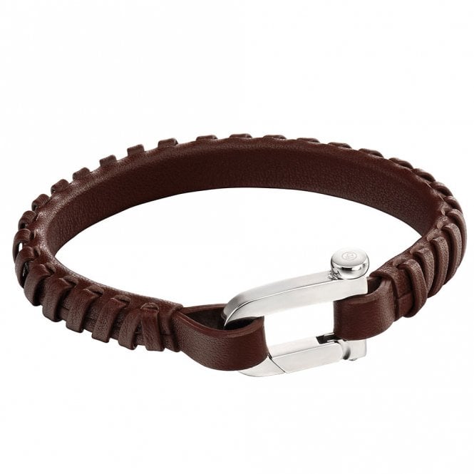 Stainless steel and brown leather bracelet