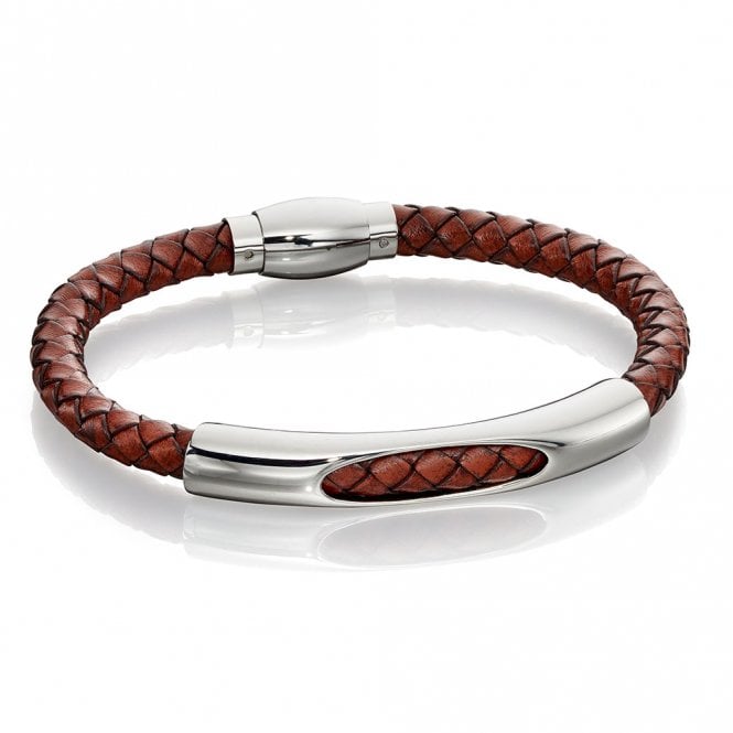 Stainless Steel and Brown Leather Bracelet