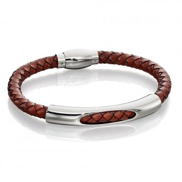Stainless Steel and Brown Leather Bracelet