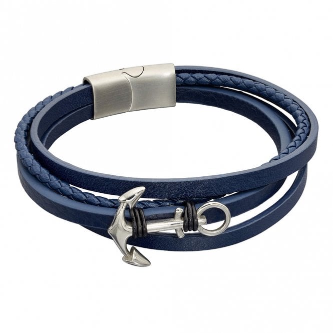 Stainless Steel and Leather Anchor Bracelet by Fred Bennet
