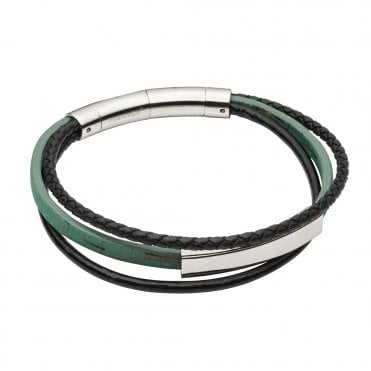 Stainless Steel and Leather Bracelet by Fred Bennett