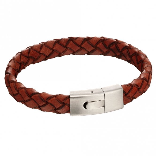 Stainless steel and leather bracelet