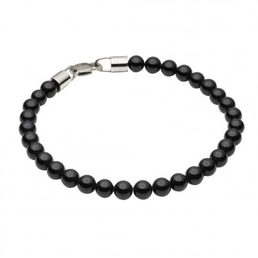 Stainless Steel and Onyx Bead Bracelet by Fred Bennett