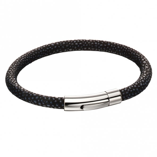 Stainless steel black/blue textured bracelet