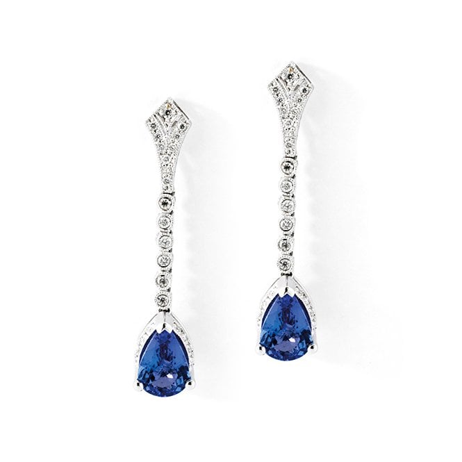 Tanzanite and diamond drop earrings