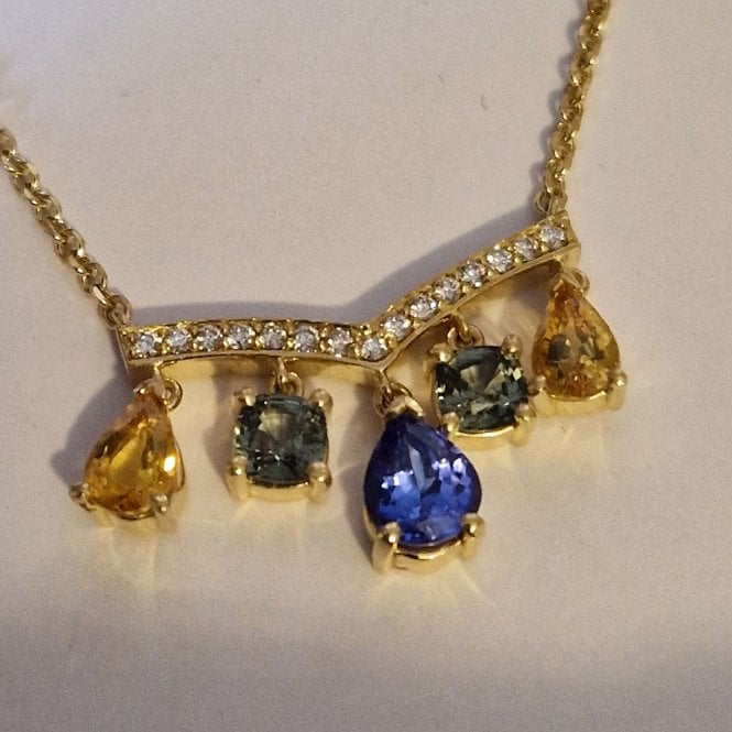 Tanzanite & multi sapphire pendant & chain