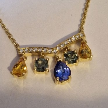 Tanzanite & multi sapphire pendant & chain
