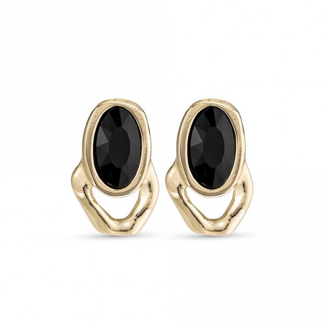 Th Queen Gold Plated and Black Crystal Earrings by Uno de 50