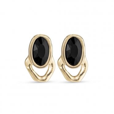 Th Queen Gold Plated and Black Crystal Earrings by Uno de 50
