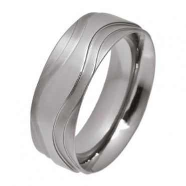 Titanium triple tier wave ring