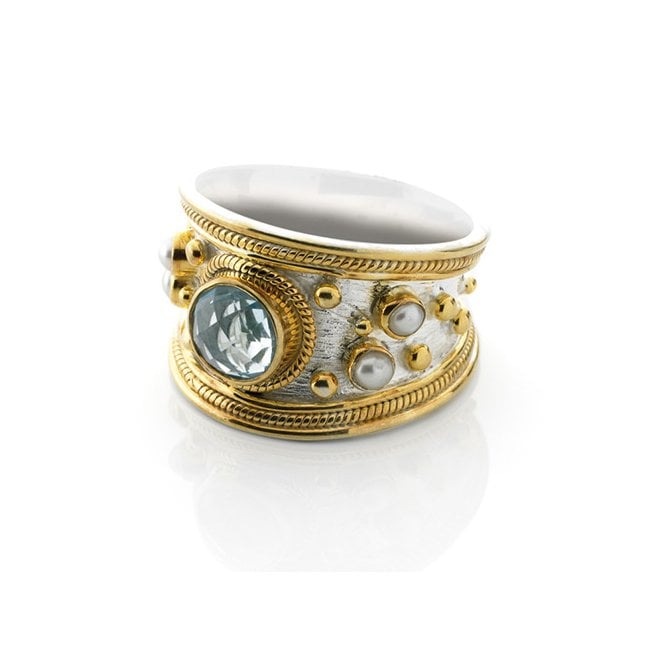 Topaz and pearl ring
