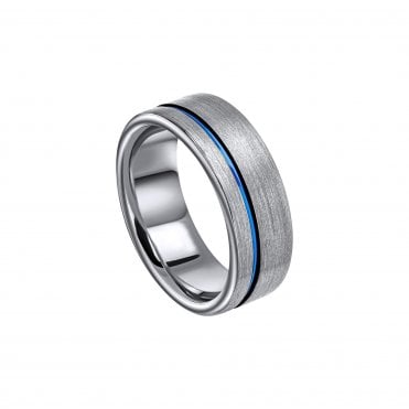 Tungsten blue stripe ring by Fred Bennett