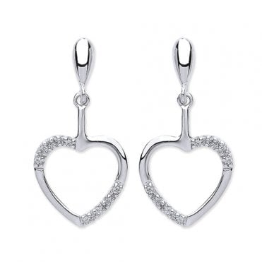 White gold and cubic zirconia heart drop earrings